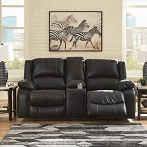 Signature Design by Ashley Calderwell Faux Leather Manual Double Reclining Loveseat with Storage Console, Black