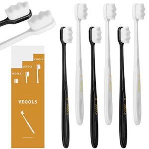 vegols adult extra soft toothbrush with 20000 soft bristles, (pack of 6) micro nano manual toothbrushes for protect sensitive gums, black/white