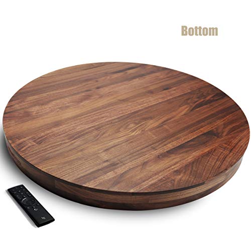 MAGIGO 24 Inches Extra Large Round Black Walnut Wood Ottoman Tray with Handles, Serve Tea, Coffee or Breakfast in Bed, Classic Circular Wooden Decorative Serving Tray