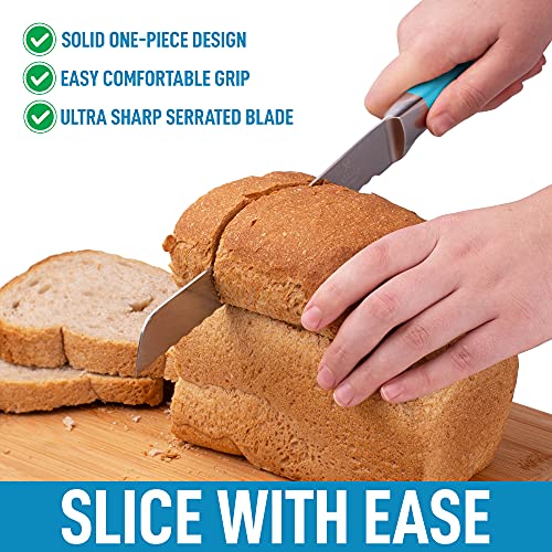 Zulay Serrated Bread Knife 8 inch - Ultra-Sharp & Durable Blade For Easy Slicing - Lightweight 304 Stainless Steel One Piece Design with Tip Safety Guard - Cut & Slice Bread, Vegetables & More (Blue)