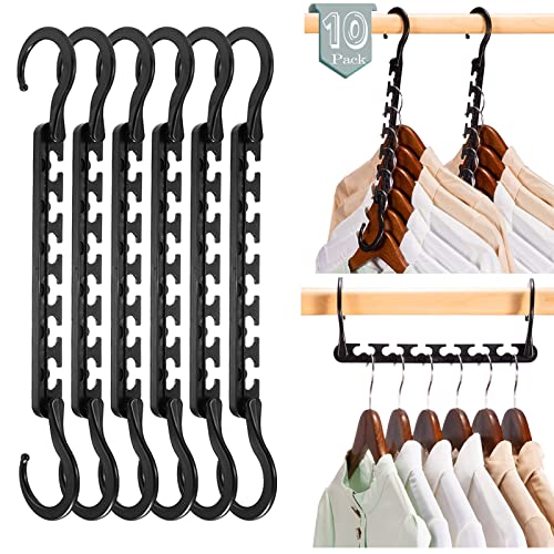 Smartor Hangers Space Saving - Plastic, 10 Pack Magic Hangers, Closet Organizers and Storage for Clothes Organizer, Hanger Organizer, Closet Hangers, Space Saver Hangers as Dorm Essentials(Black)