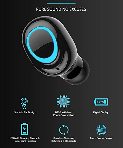 Edelin True Wireless Headphones - Bluetooth Earbuds with Mic Stereo - Waterproof IPX4 TWS Headset for Sport Running Gym - Earphones Compatible iPhone 11 X Samsung Galaxy S20 Android iOS