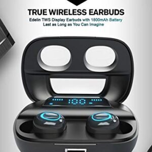 Edelin True Wireless Headphones - Bluetooth Earbuds with Mic Stereo - Waterproof IPX4 TWS Headset for Sport Running Gym - Earphones Compatible iPhone 11 X Samsung Galaxy S20 Android iOS