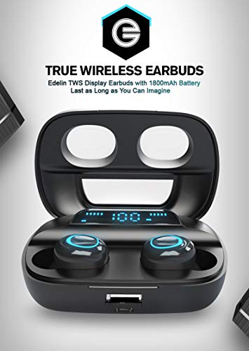 Edelin True Wireless Headphones - Bluetooth Earbuds with Mic Stereo - Waterproof IPX4 TWS Headset for Sport Running Gym - Earphones Compatible iPhone 11 X Samsung Galaxy S20 Android iOS