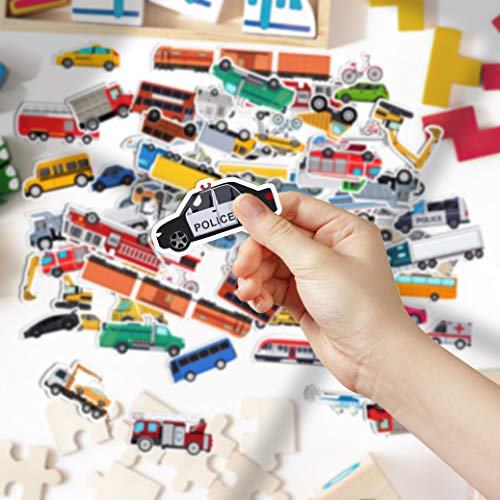 HK Studio Vehicle Stickers - Transportation Stickers with Cars, Train, Motorbike, Police Car, Fire Trucks, School Bus, Cranes and More