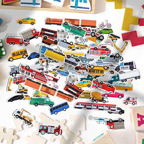 HK Studio Vehicle Stickers - Transportation Stickers with Cars, Train, Motorbike, Police Car, Fire Trucks, School Bus, Cranes and More