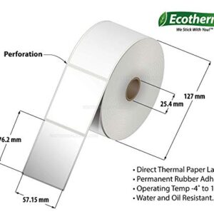 Ecotherm 2.25x3 Thermal Labels - 840 Paper Stickers Per Roll - 6 Rolls - fits Zebra LP2824, LP2844, GC420, GK420, GX430, ZD220, ZD410, ZD420, ZD500, ZD620, ZP-500, GT800 Direct Thermal Printers