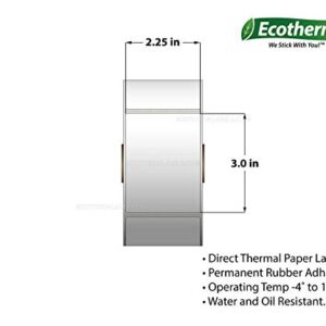 Ecotherm 2.25x3 Thermal Labels - 840 Paper Stickers Per Roll - 6 Rolls - fits Zebra LP2824, LP2844, GC420, GK420, GX430, ZD220, ZD410, ZD420, ZD500, ZD620, ZP-500, GT800 Direct Thermal Printers