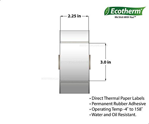 Ecotherm 2.25x3 Thermal Labels - 840 Paper Stickers Per Roll - 6 Rolls - fits Zebra LP2824, LP2844, GC420, GK420, GX430, ZD220, ZD410, ZD420, ZD500, ZD620, ZP-500, GT800 Direct Thermal Printers