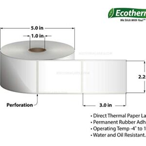 Ecotherm 2.25x3 Thermal Labels - 840 Paper Stickers Per Roll - 6 Rolls - fits Zebra LP2824, LP2844, GC420, GK420, GX430, ZD220, ZD410, ZD420, ZD500, ZD620, ZP-500, GT800 Direct Thermal Printers