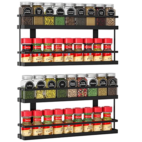 MEIQIHOME 4 Tier Spice Rack Organizer, Spice Shelf Storage Holder for Kitchen Cabinet Pantry Door Wall Mount, Countertop, Black