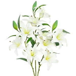 shiny flower 9 heads artificial flower bouquet artificial lily flowers fake easter tiger lily floral arrangements wedding bouquets home office garden party hotel decoration 3 pcs white 39.4 inch