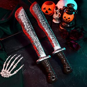 2 Pieces Halloween Butcher Knife Prop Machete Costume Prop Fake Realistic Bleeding Knife Toy for Halloween Party Zombie Costumes and Cosplay (Bloody Machete Style)