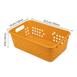 Jucoan 12 Pack Small Plastic Storage Baskets, 8.5 x 5.5 x 3 Inch Colorful Plastic Classroom Organizer Bin Tray, Stackable with Grip Handles for Bathroom, Drawers, Shelves, Closet, Office