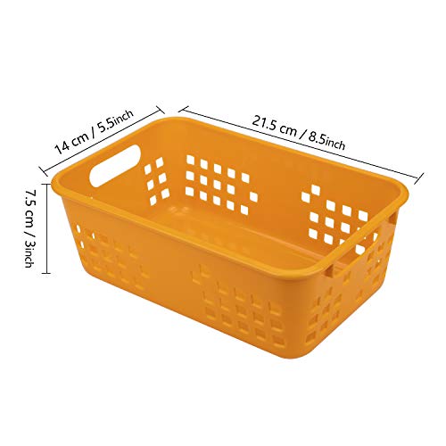 Jucoan 12 Pack Small Plastic Storage Baskets, 8.5 x 5.5 x 3 Inch Colorful Plastic Classroom Organizer Bin Tray, Stackable with Grip Handles for Bathroom, Drawers, Shelves, Closet, Office