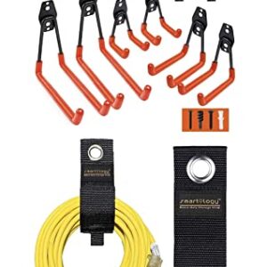 SMARTOLOGY 10 Packs Heavy-Duty Garage Wall Hooks and 11 Extension Cord Storage Straps Set