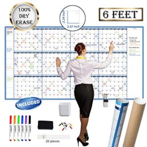 large dry erase wall calendar - 38" x 72" - undated blank 2021-2022 reusable yearly calendar - giant whiteboard annual poster - laminated office jumbo 12 month calendar