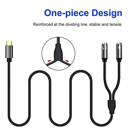 Yeung Qee USB C Headsets Adapter Y Splitter with Separate Headphone and Microphone Plugs Type C Stereo Audio Male to Dual Female Headphone Mic Y Splitter Cable Adapter (6ft)