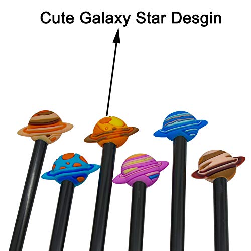 Maydahui 12PCS Multicolor Planet Rollerball Pen Black Gel Ink Outer Space Theme Star Pens Design for Girls Astronomer Astrophile