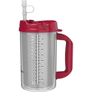 32 oz red double wall insulated hospital mug - cold drink mug - new swivel lid design - includes 11" straw (1)