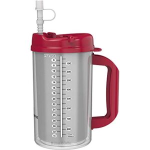 32 oz Red Double Wall Insulated Hospital Mug - Cold Drink Mug - New Swivel Lid Design - Includes 11" Straw (1)