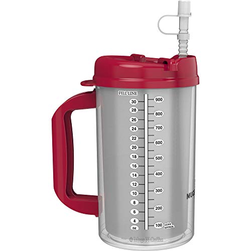 32 oz Red Double Wall Insulated Hospital Mug - Cold Drink Mug - New Swivel Lid Design - Includes 11" Straw (1)