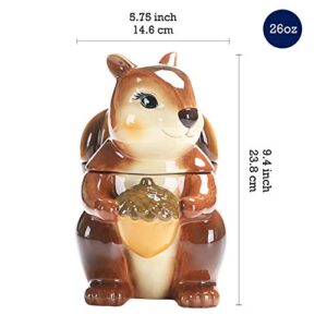 Bico Squirrel 8 inch Air Tight Cookie Jar, Hand Painted Ceramic Container, Dishwasher Safe