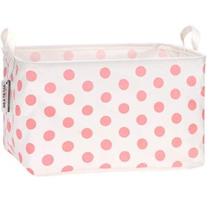 sea team collapsible canvas fabric storage basket with handles, rectangle waterproof storage bin, box, cube, foldable shelf basket, closet organizer, 16.5 x 11.8 x 9.8 inches, pink dot