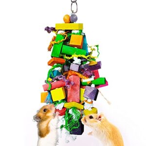 Meric Hamster and Gerbil Chewing and Activity Tool, Colorful Wooden Blocks and Ropes, for Parrots, Squirrels, Ferrets, Guinea Pigs, Chinchillas, 1 Piece per Pack