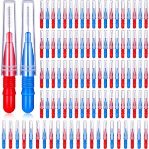 100 pieces braces dental brush flosser for cleaner interdental brush toothpick dental tooth flossing head oral dental hygiene toothpick cleaners cleaning tool(red and blue)