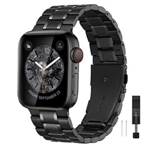 bestig compatible for apple watch band 42/44/45/49mm or 38/40/41mm, stainless steel metal adjustable sport business wristband bracelet strap for iwatch series ultra 8 7 6 se 5 4 3 2 1 (black)
