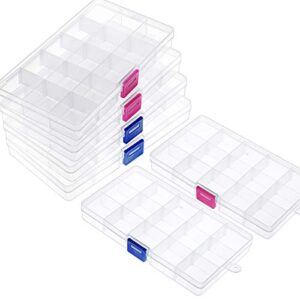 sghuo jewelry organizer box, 6 pack 15-grid storage boxes with removable dividers for art and crafts, 2 colors