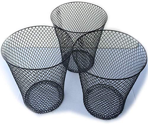 ESSENTIALS Wire Mesh Round Waste Basket | Trash Can Mesh Round Open Top Wastebasket | Recycling Bins Garbage Waste Baskets | Wire Mesh Desk Trash Can | 3-Pack Office Trash Cans (Black)