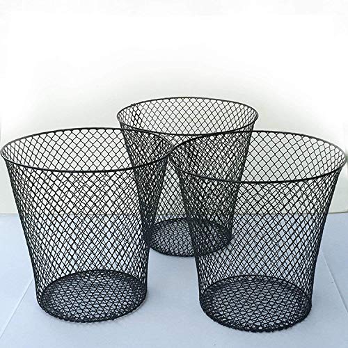 ESSENTIALS Wire Mesh Round Waste Basket | Trash Can Mesh Round Open Top Wastebasket | Recycling Bins Garbage Waste Baskets | Wire Mesh Desk Trash Can | 3-Pack Office Trash Cans (Black)