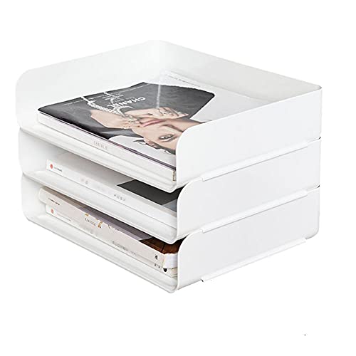 (3pcs Pack) HKeeper Stackable Clear Paper Trays. Desktop Racks,for Desk File Rack,Letter Tray,Accessories Tray for Desktop,A4 Paper Holder,Supplies,Magazine,File Documents,Receipts(White)