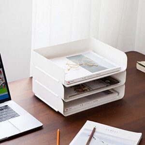 (3pcs Pack) HKeeper Stackable Clear Paper Trays. Desktop Racks,for Desk File Rack,Letter Tray,Accessories Tray for Desktop,A4 Paper Holder,Supplies,Magazine,File Documents,Receipts(White)