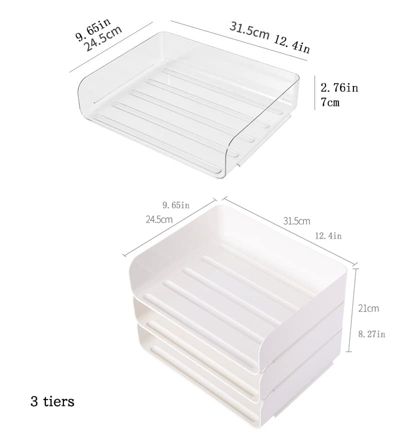 (3pcs Pack) HKeeper Stackable Clear Paper Trays. Desktop Racks,for Desk File Rack,Letter Tray,Accessories Tray for Desktop,A4 Paper Holder,Supplies,Magazine,File Documents,Receipts(White)