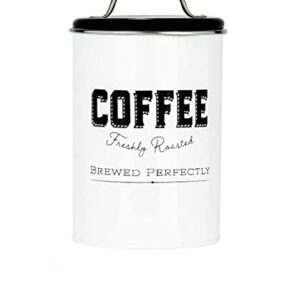 Amici Home Country Cottage Metal Coffee Canister with Lid, Airtight Food Jars for Coffee Bar, White and Black Metal Farmhouse Design for Kitchen Countertop and Pantry, 42-Oz