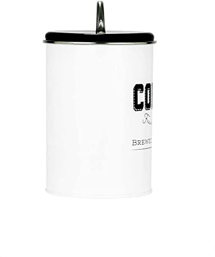 Amici Home Country Cottage Metal Coffee Canister with Lid, Airtight Food Jars for Coffee Bar, White and Black Metal Farmhouse Design for Kitchen Countertop and Pantry, 42-Oz