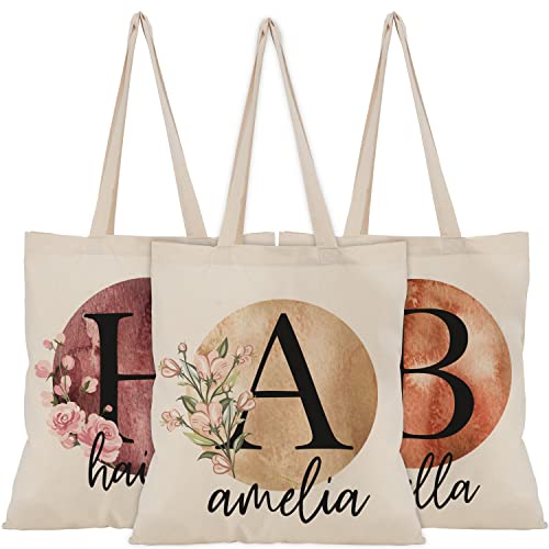 Personalized Floral Initial Tote Bag Event Bachelorette Party Baby Shower Gifts | Customize Bridal Shower Birthday Bridesmaid Christmas Gift Bag | Totes for Yoga, Pilates, Gym, Workout | C05D01