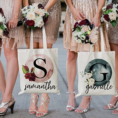 Personalized Floral Initial Tote Bag Event Bachelorette Party Baby Shower Gifts | Customize Bridal Shower Birthday Bridesmaid Christmas Gift Bag | Totes for Yoga, Pilates, Gym, Workout | C05D01