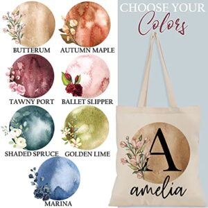 Personalized Floral Initial Tote Bag Event Bachelorette Party Baby Shower Gifts | Customize Bridal Shower Birthday Bridesmaid Christmas Gift Bag | Totes for Yoga, Pilates, Gym, Workout | C05D01