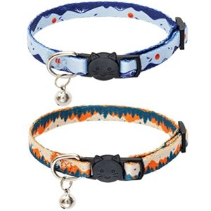 scenereal natural scenery series breakaway cat collar with bells, 2 pack soft adjustable kitten collars for cats puppies daily wearing (mountains)