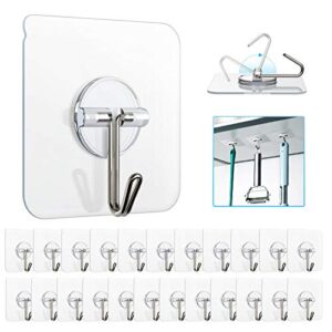 znben adhesive hooks, reusable utility hooks heavy duty 13lb wall hooks transparent seamless hooks waterproof and oil proof for kitchen bathroom ceiling office window 10 pack