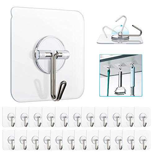 Znben Adhesive Hooks, Reusable Utility Hooks Heavy Duty 13LB Wall Hooks Transparent Seamless Hooks Waterproof and Oil Proof for Kitchen Bathroom Ceiling Office Window 10 Pack