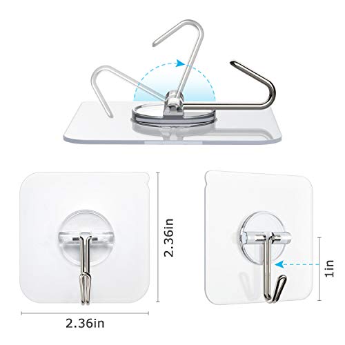 Znben Adhesive Hooks, Reusable Utility Hooks Heavy Duty 13LB Wall Hooks Transparent Seamless Hooks Waterproof and Oil Proof for Kitchen Bathroom Ceiling Office Window 10 Pack
