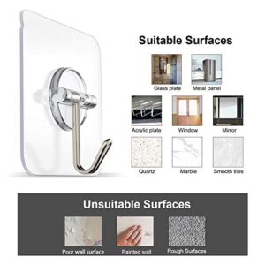 Znben Adhesive Hooks, Reusable Utility Hooks Heavy Duty 13LB Wall Hooks Transparent Seamless Hooks Waterproof and Oil Proof for Kitchen Bathroom Ceiling Office Window 10 Pack