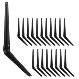 20 Pack 12 Inch Shelf Brackets, Heavy Duty Black Iron Metal Floating Shelves Bracket L Bracket Corner Brace Support, J Brackets Metal Joint Angle Bracket