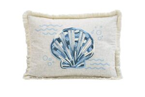 comfy hour 13" polyester ocean shell accent throw pillow lumbar sofa cushion for home decoration, white blue, ocean voyage collection