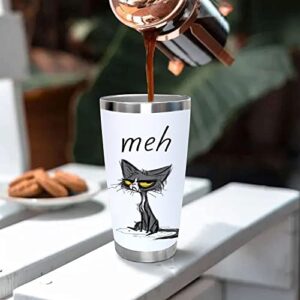 DJY Meh - 20oz Black and White Cat Stainless Steel Tumbler with Lid Cute Cat Vacuum Insulated Tumbler Coffe Cup Water Wine or Coffee Home Gifts to Daughters Friends and Colleague Raffle Gifts